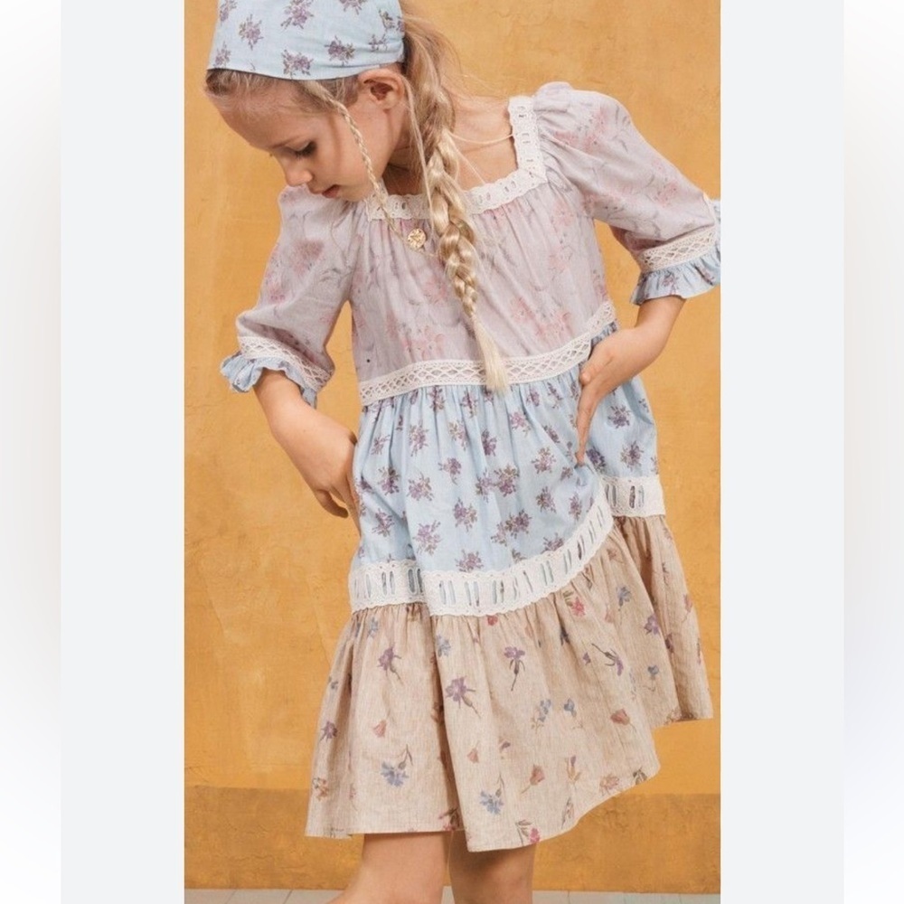Zara Blue and Cream Smocked Tiered Sundress